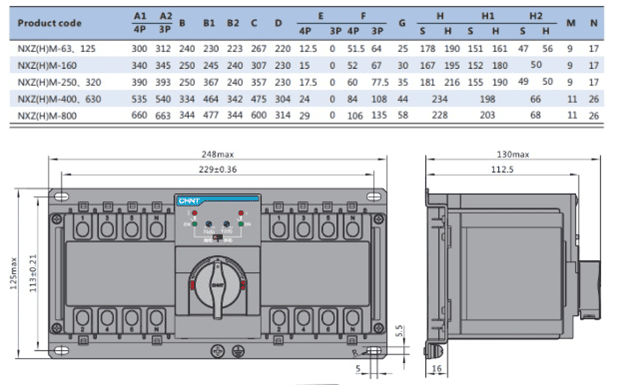 Kích thước ATS Chint NXZM Bộ chuyển nguồn tự động NXZ 3P,4P