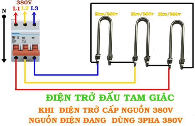 Cách đấu điện trở nhiệt 3 pha đấu kiểu tam giác