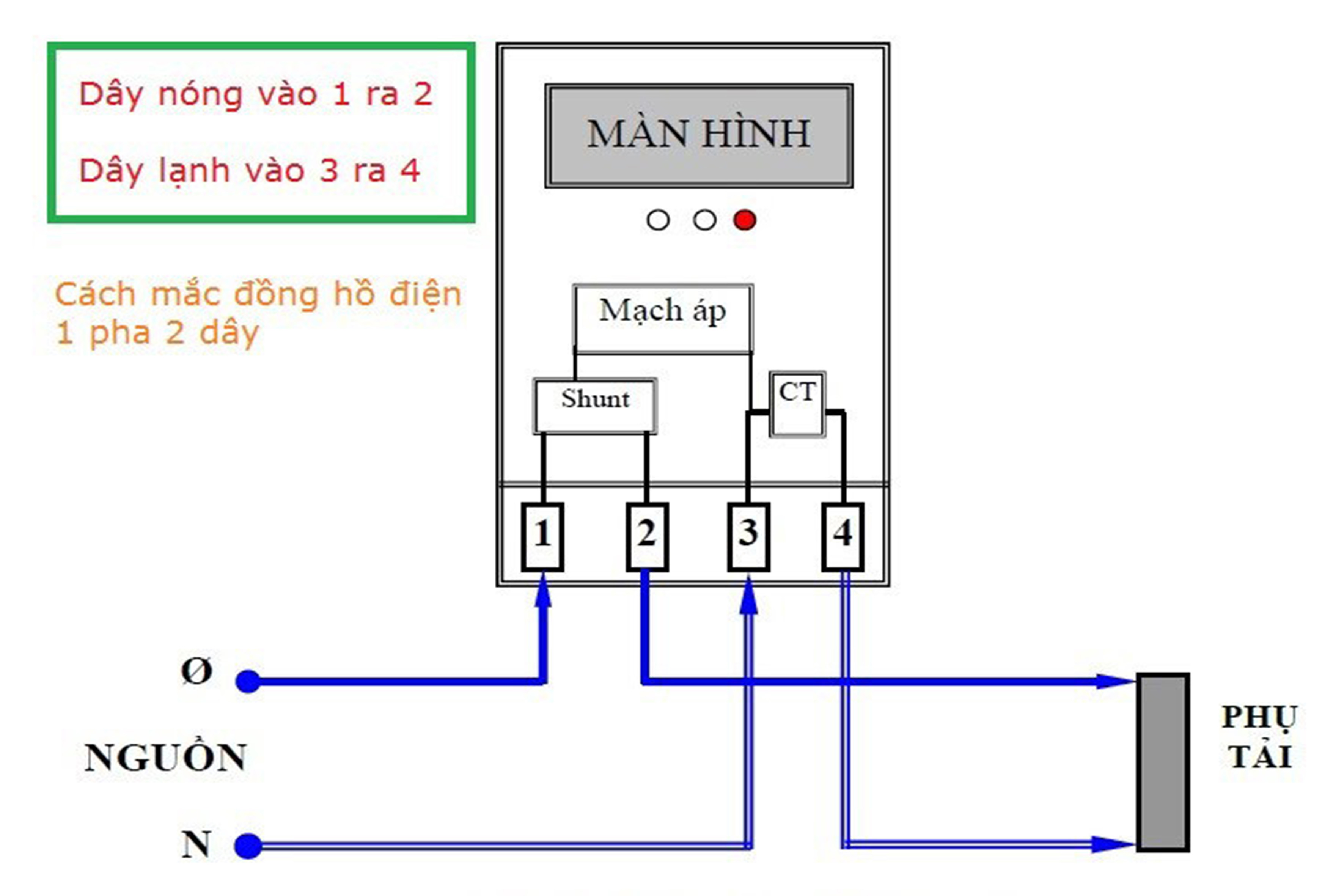 Cách đấu đồng hồ điện 1 pha