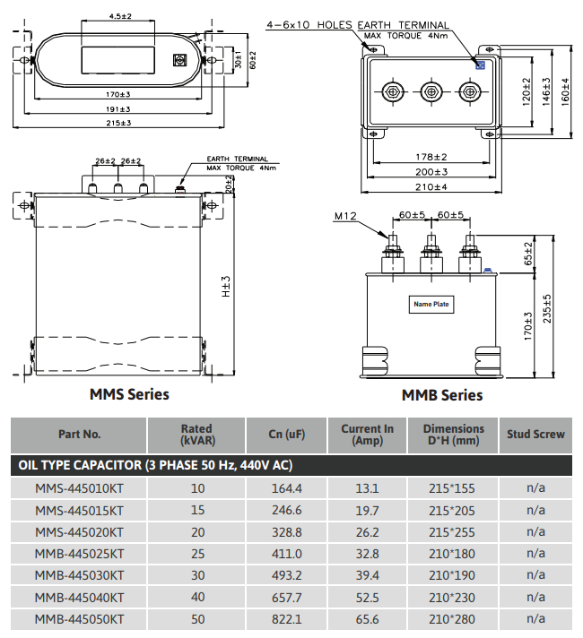 Kích thước tụ bù Mikro 25kVAr MMB-445025KT