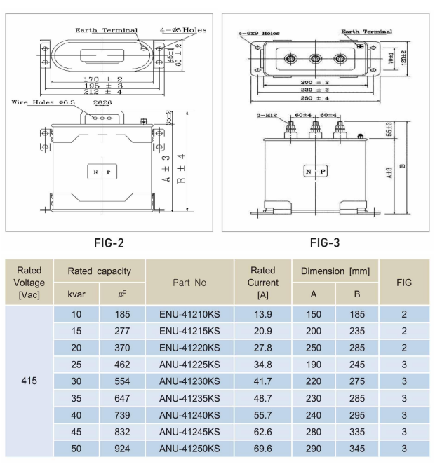 Kích thước tụ bù Nuintek 25kVAr ANU-41225KS